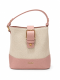 Bolso bicolor en lona y efecto piel rosa