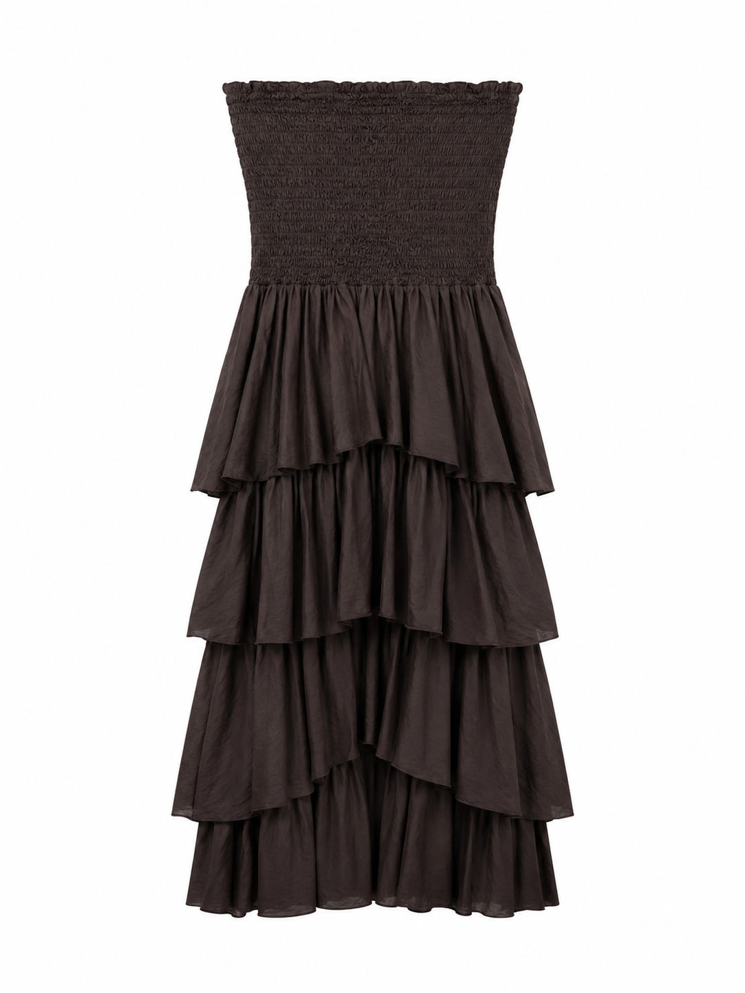 Vestido largo palabra de honor con volantes