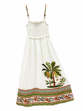 Vestido largo blanco con estampado tropical